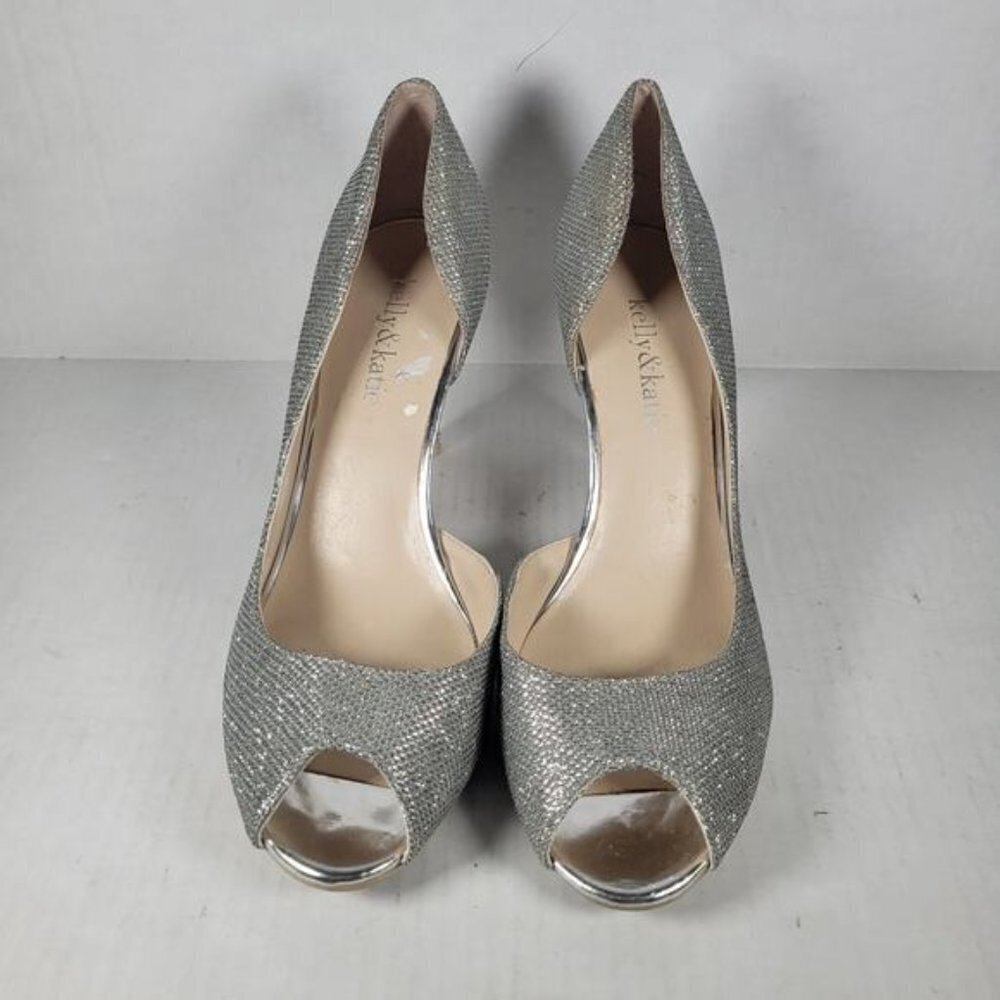 Kelly & Katie Silver Open Toe Sparkle Misha 3.5" Heel Shoes Size 9 1/2M - Picture 2 of 10